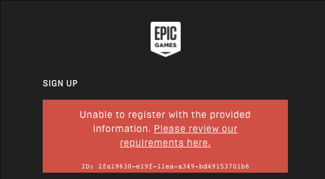 Epic 无法使用所提供的信息进行注册 错误解决方法