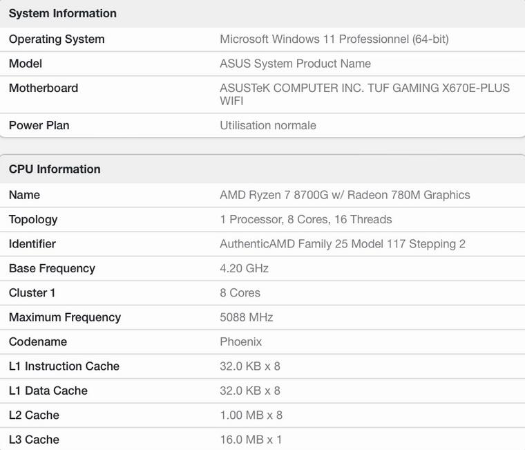 AMD R7 8700G参数信息 核显频率比7840HS高0.2GHz