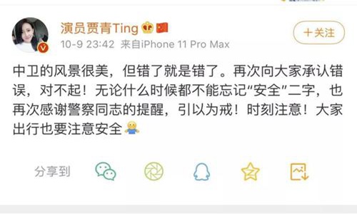 贾青,贾青发文道歉