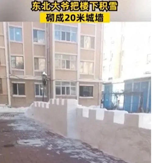东北大爷把积雪砌成20米城墙,网友纷纷点赞称其为“雪中艺术品”