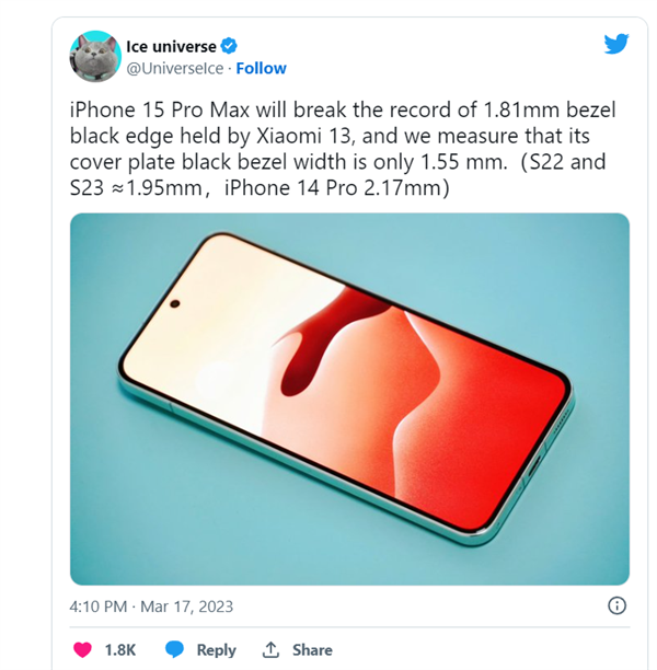1.5mm！iPhone 15 Pro Max将打破最薄边框纪录：CAD外观渲染图曝光 更帅了