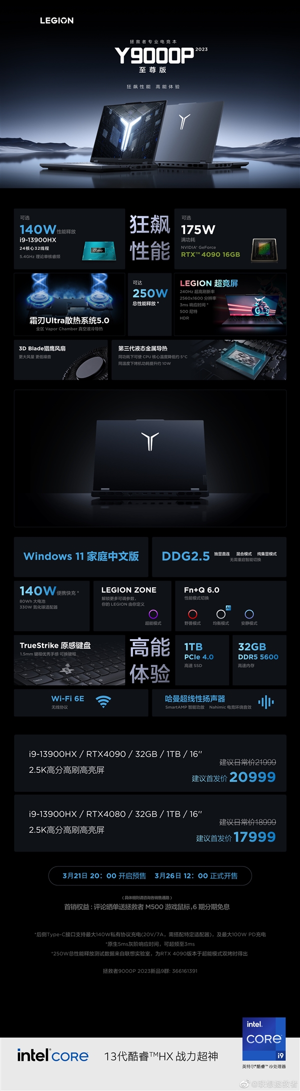 一图看懂联想拯救者Y9000P 2023：狂暴性能250W