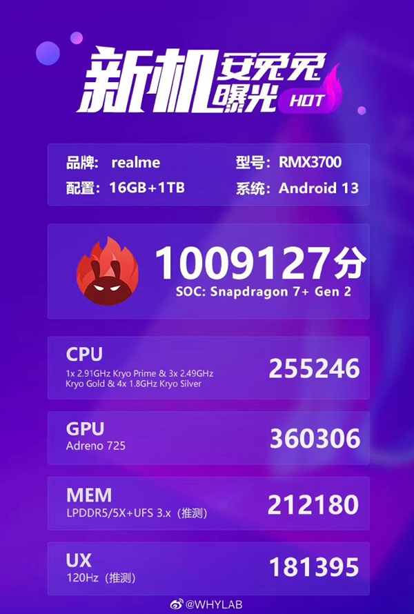 史上最强骁龙7系 真我GT Neo5 SE跑分过百万：16 1TB存储确认