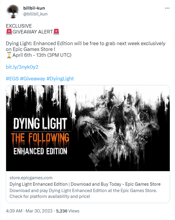 Epic要免费送大作《消逝的光芒》增强版了：立省百元！网友：E宝YYDS