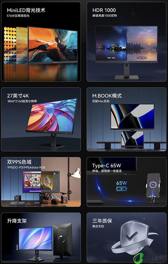 联合创新 27 英寸显示器 27M3U 开售：4K 60Hz + 65W USB-C PD，1699 元