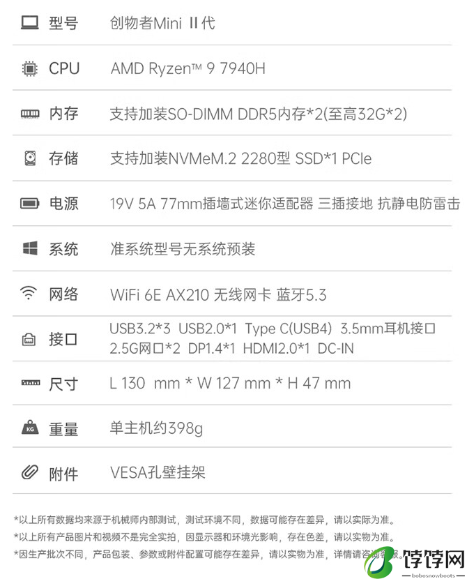 机械师创物者 MiniⅡ 迷你主机 R9-7940H “准系统版”上架：双 2.5G 网口，2799 元