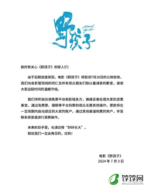 突然 电影《野孩子》官宣撤档 原因公布！