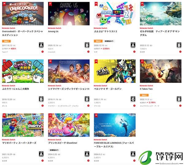 任天堂公布 2024 年上半年日服 Switch 游戏下载榜