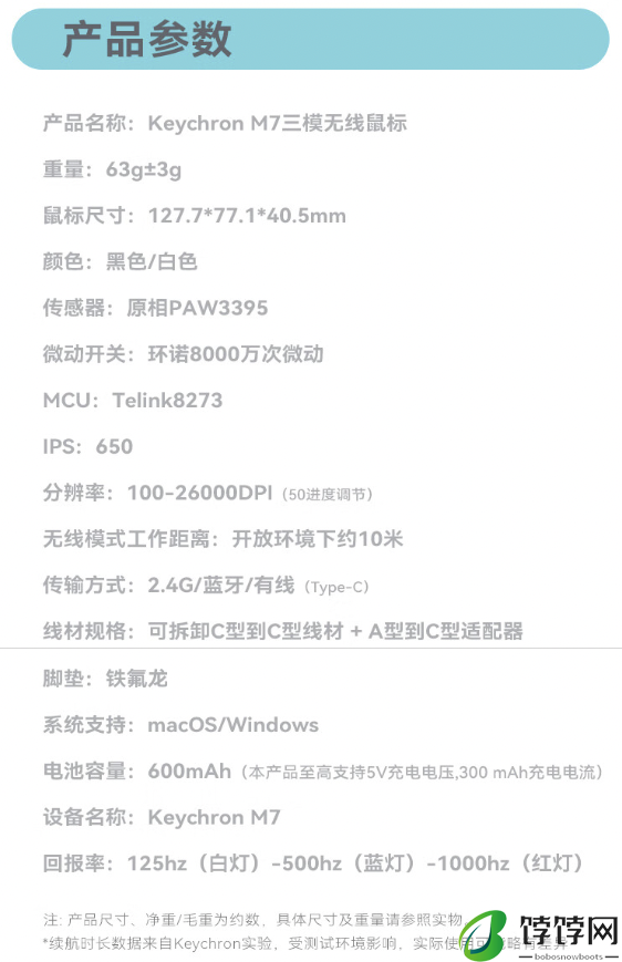 Keychron M7 三模无线鼠标上市：PAW3395 传感器、重 63g，328 元