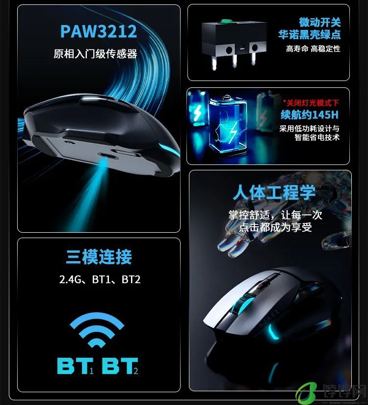 黑爵 AJ039 系列鼠标开售：有线 / 无线双版本、125Hz 回报率，首发 39 元起