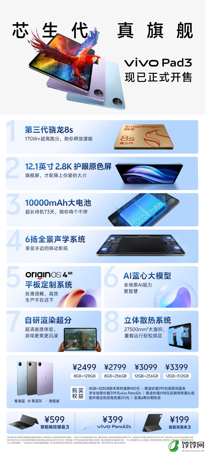 vivo Pad3 平板开售：骁龙 8s Gen 3 处理器、12.1 英寸大屏，首发 2399 元起