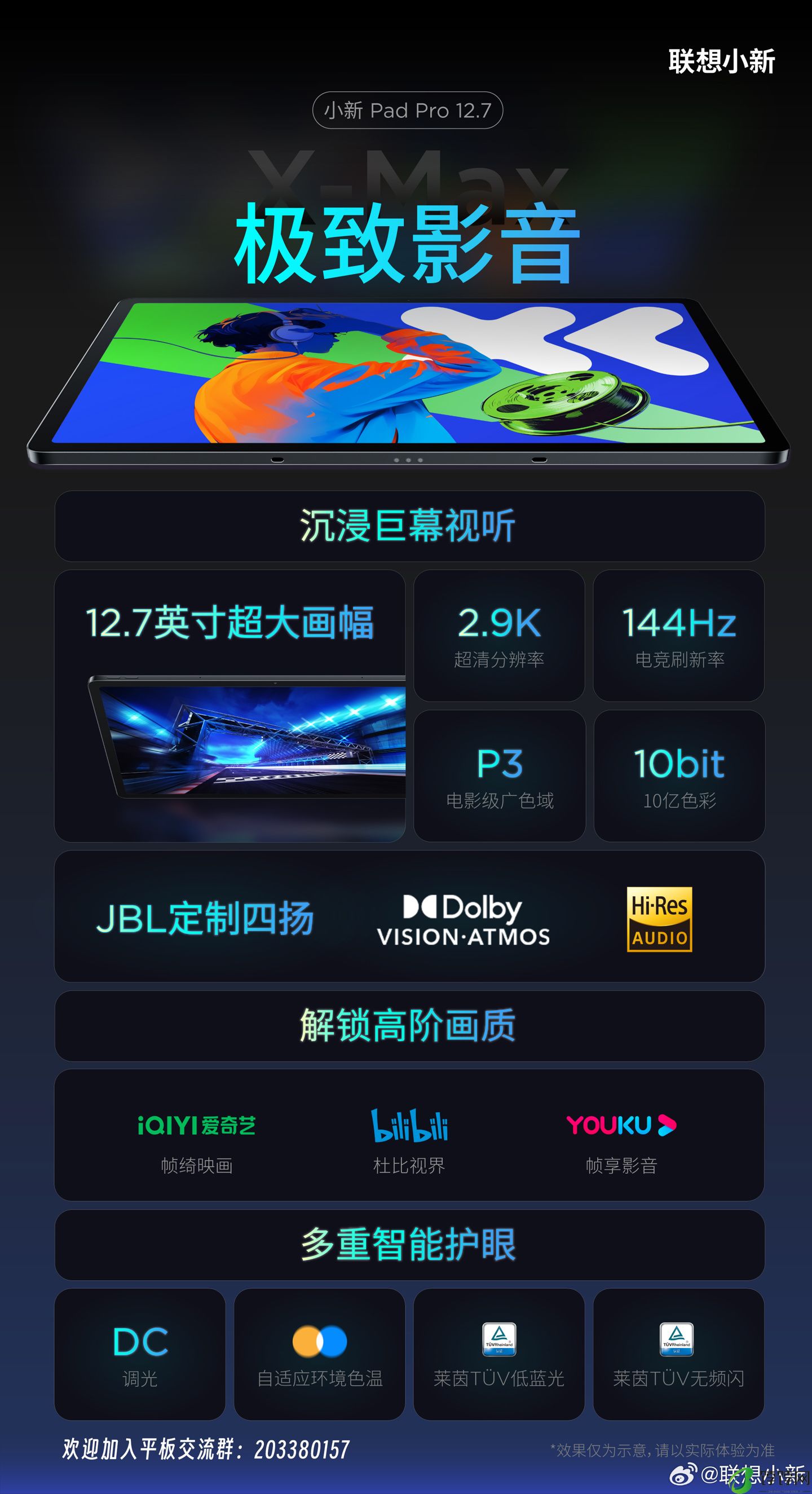 联想全新小新 Pad Pro 12.7 平板影音细节公布：2.9K 分辨率、10 亿色彩，本月发布