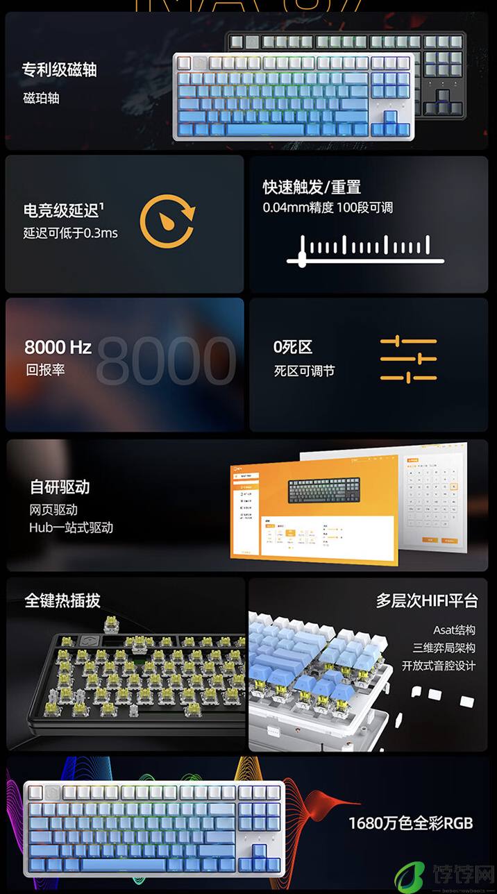 Asat 结构、0.3ms 延迟：艾石头 NA87 PRO 侧刻键帽磁轴键盘 8 月 5 日 249 元首销