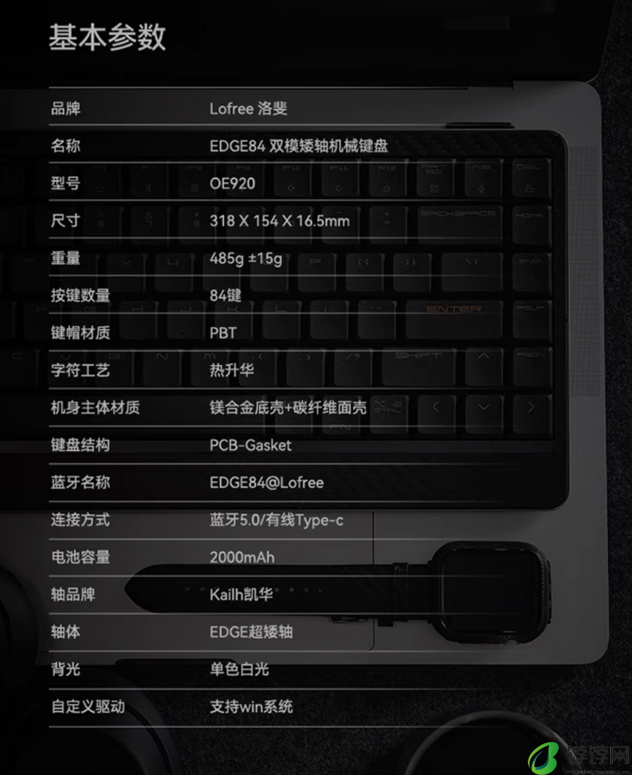 1199 元，洛斐推出 EDGE84“全球最轻薄”矮轴双模机械键盘：485 克重量、碳纤维面板