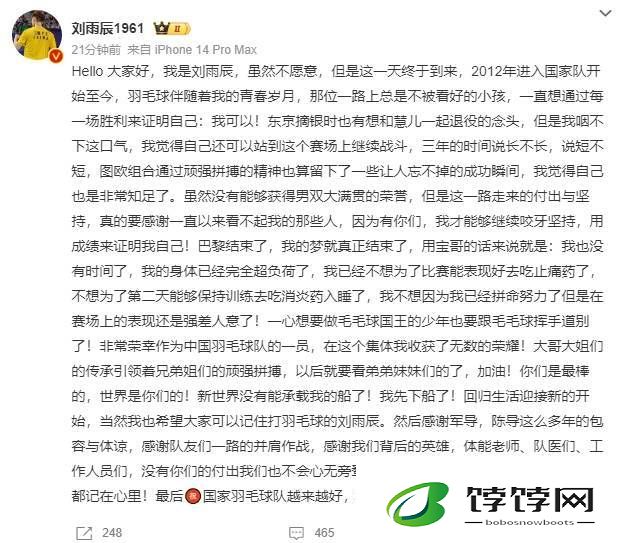 刘雨辰发文回应退役：新世界没有能承载我的船了